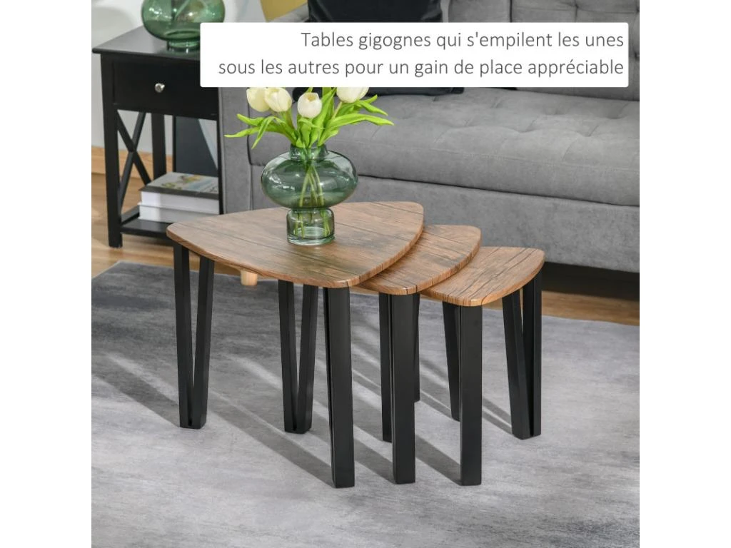 Lot De 3 Tables Basses Gigogne MOWGLI Bois De Noyer – Image 4