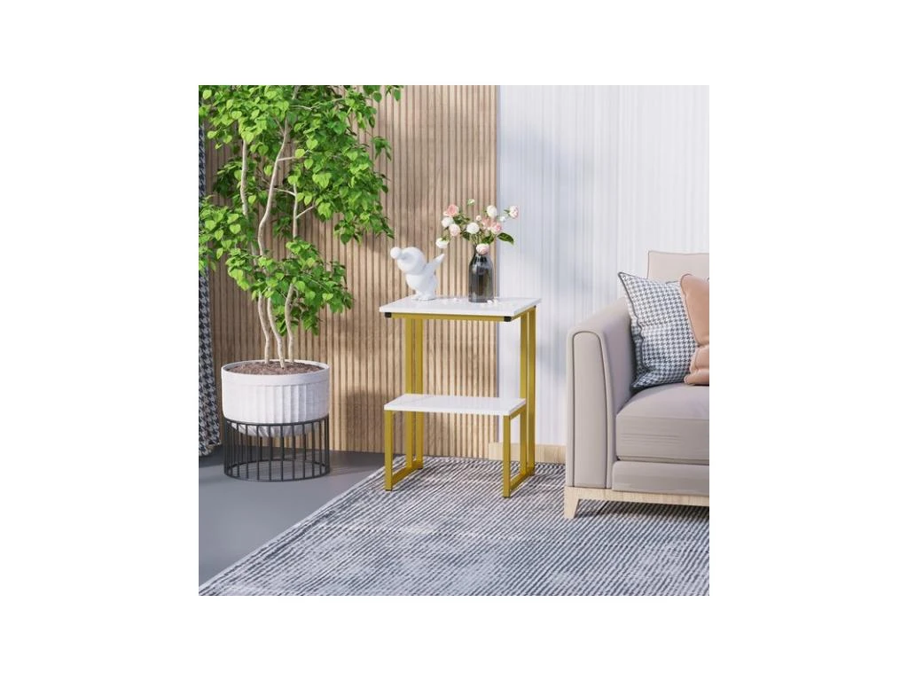 Bout De Canapé Guéridon AUGUSTUS Blanc Et Doré – Image 2