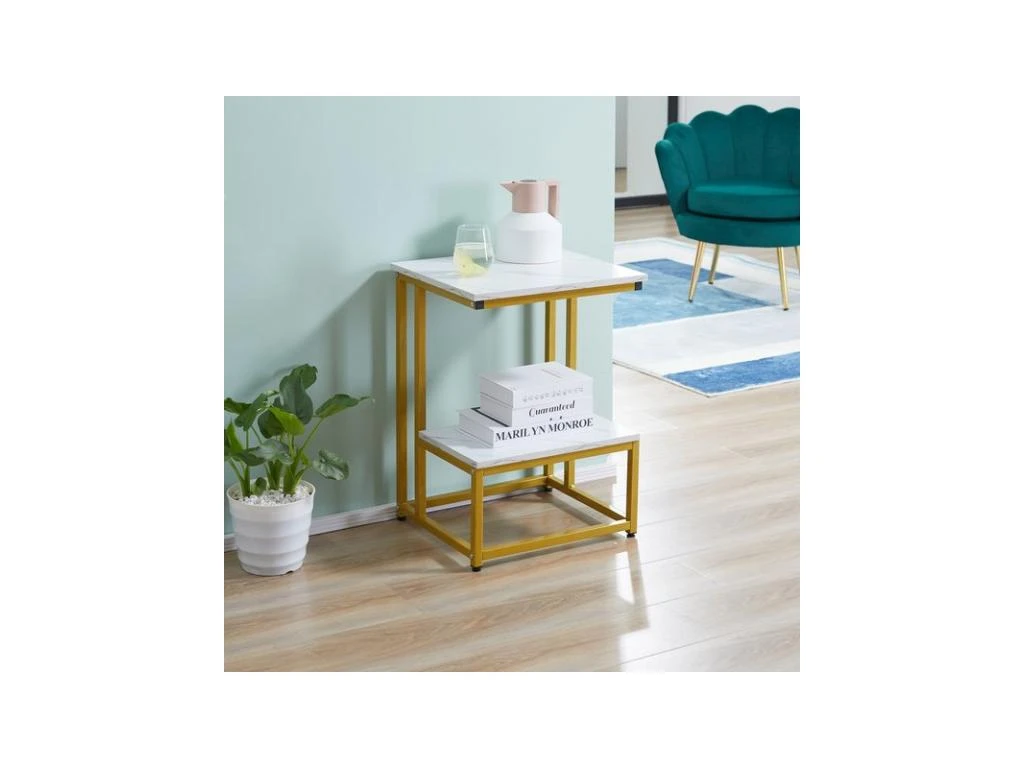 Bout De Canapé Guéridon AUGUSTUS Blanc Et Doré – Image 4