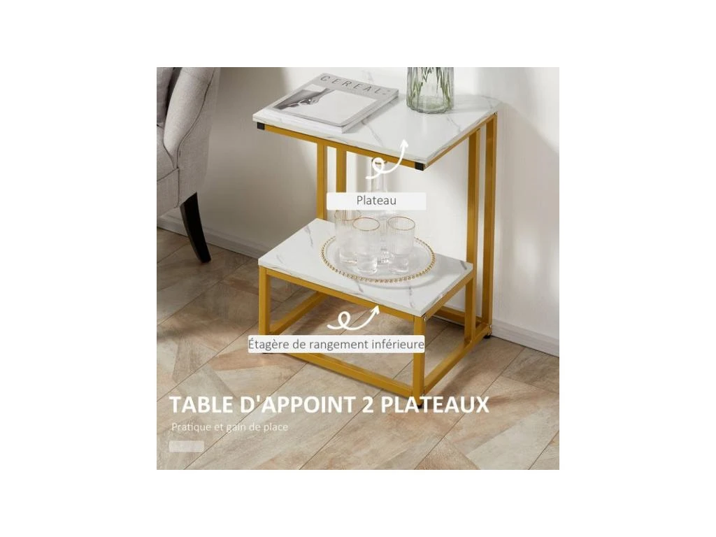 Bout De Canapé Guéridon AUGUSTUS Blanc Et Doré – Image 5