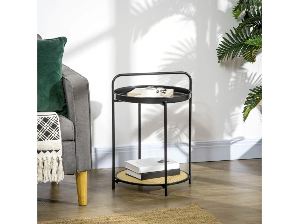 Table Bout De Canapé FIRMIN Noir Et Cannage – Image 2