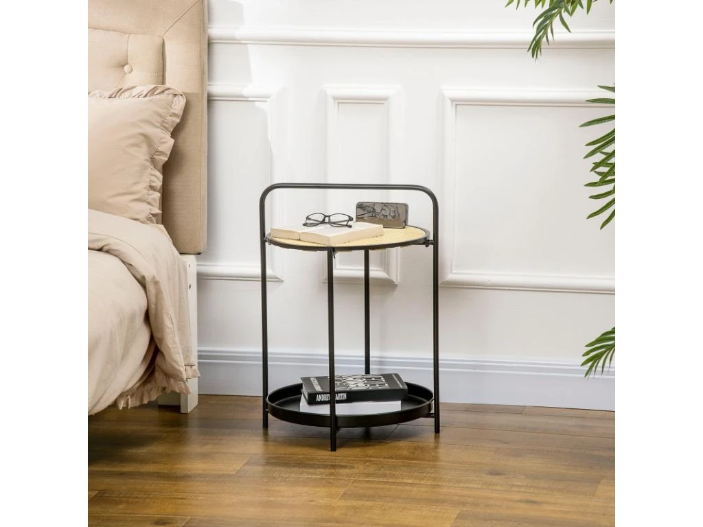 Table Bout De Canapé FIRMIN Noir Et Cannage – Image 4