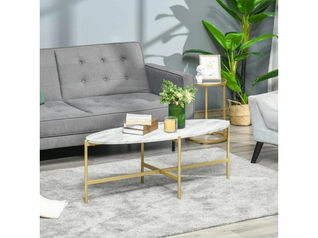 Table Basse Ovale MICHAL Marbre Et Dorée – Image 2