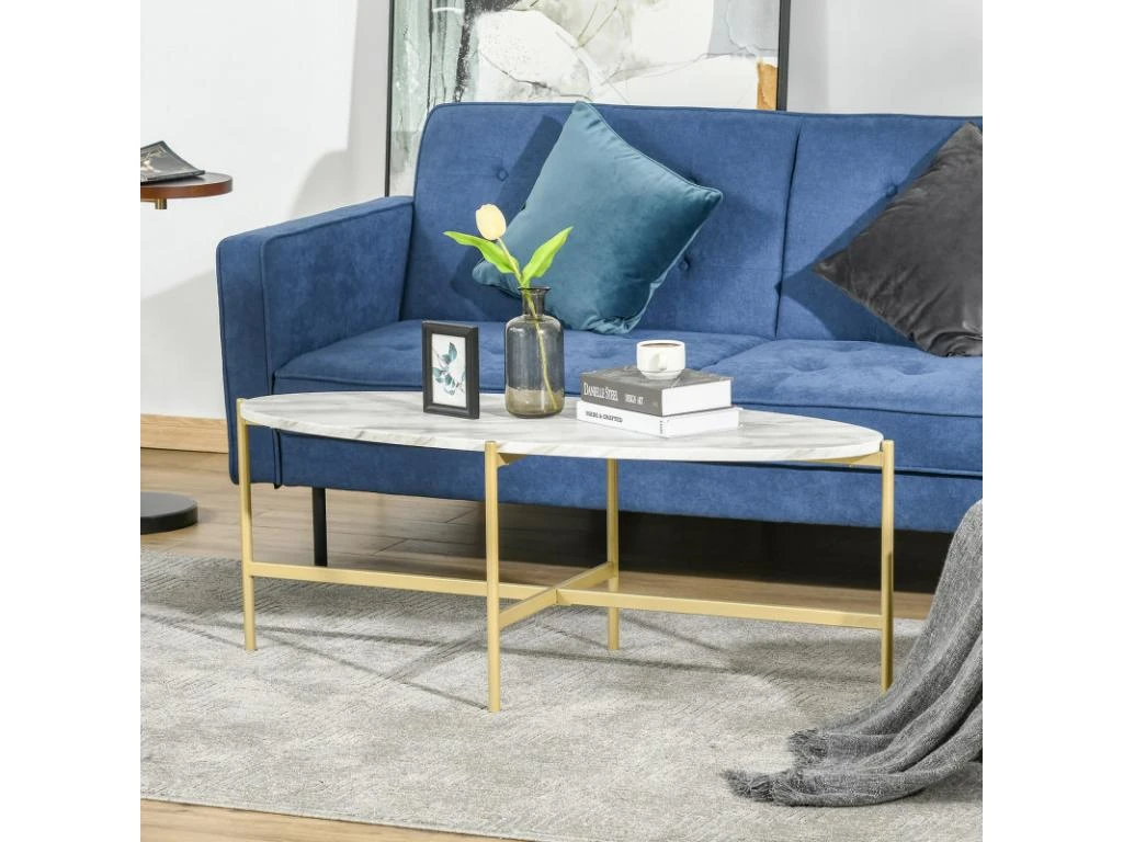 Table Basse Ovale MICHAL Marbre Et Dorée – Image 4