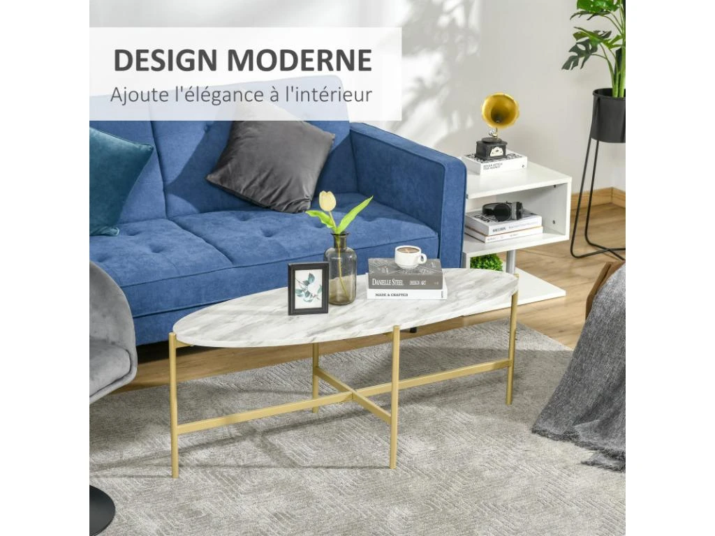 Table Basse Ovale MICHAL Marbre Et Dorée – Image 5