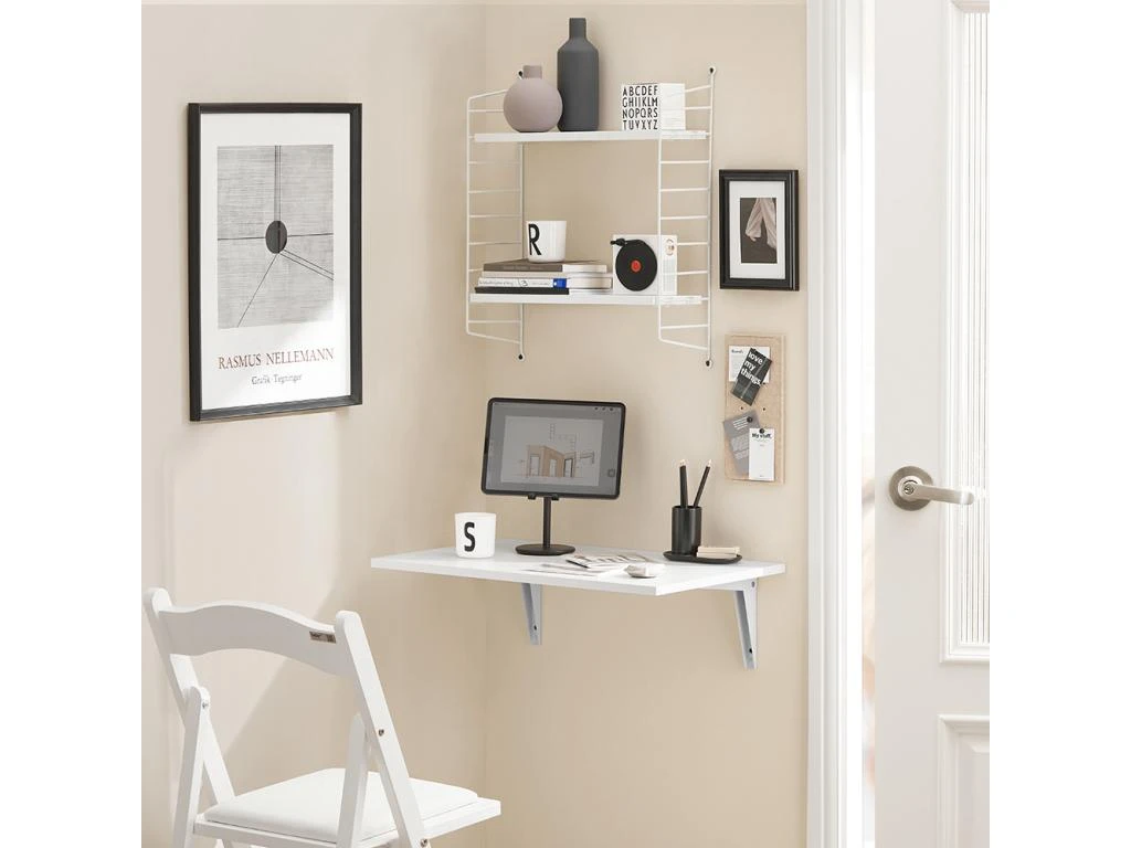 Table Murale Rabattable En Bois Table De Cuisine Table Enfant Bureau L60×P40cm Blanc, FWT21-W – Image 2