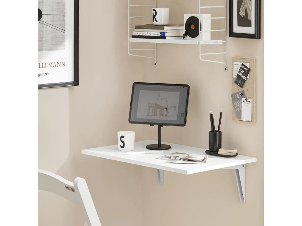 Table Murale Rabattable En Bois Table De Cuisine Table Enfant Bureau L60×P40cm Blanc, FWT21-W – Image 9