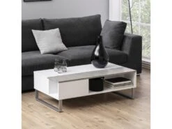 Table Basse - 110x60 Cm - Relevable - Blanc / Béton - KOSTRENA