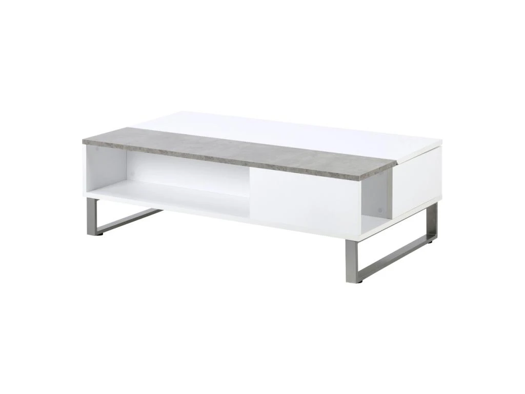 Table Basse - 110x60 Cm - Relevable - Blanc / Béton - KOSTRENA – Image 4