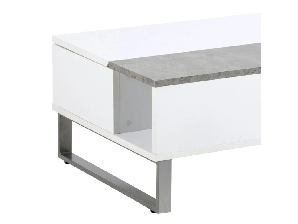 Table Basse - 110x60 Cm - Relevable - Blanc / Béton - KOSTRENA – Image 6