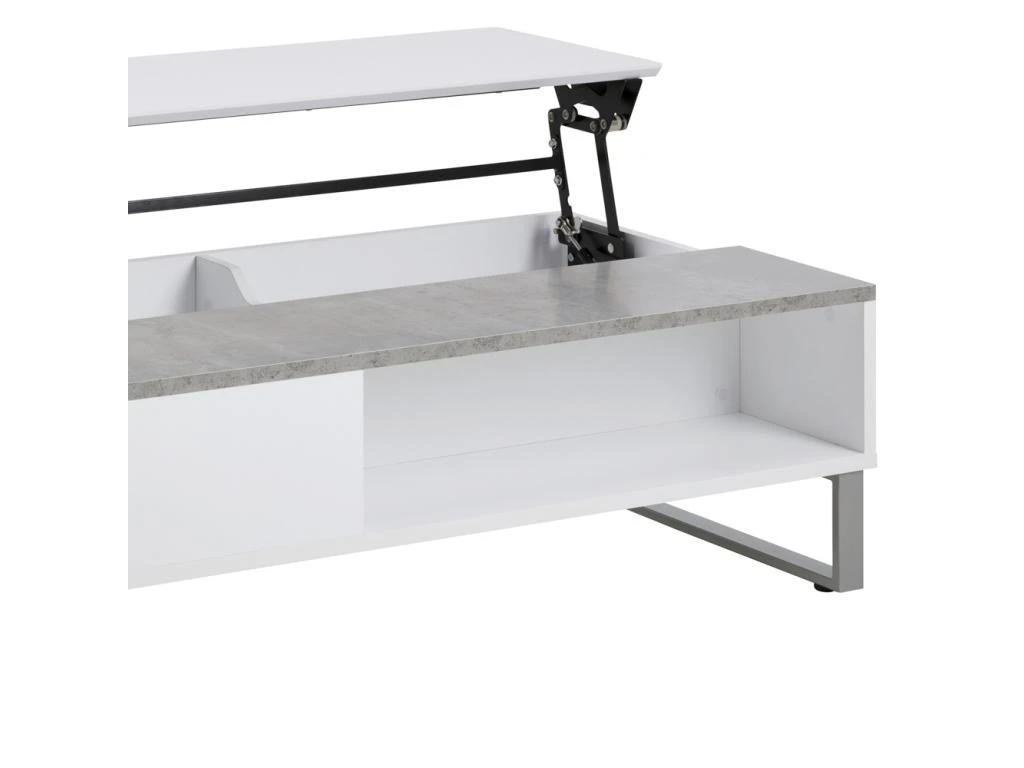 Table Basse - 110x60 Cm - Relevable - Blanc / Béton - KOSTRENA – Image 8