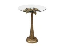 Table à Café En Verre Trempé Et Résine Doré Aspect Vieilli D 40 X H 51 Cm