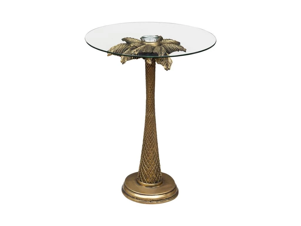 Table à Café En Verre Trempé Et Résine Doré Aspect Vieilli D 40 X H 51 Cm