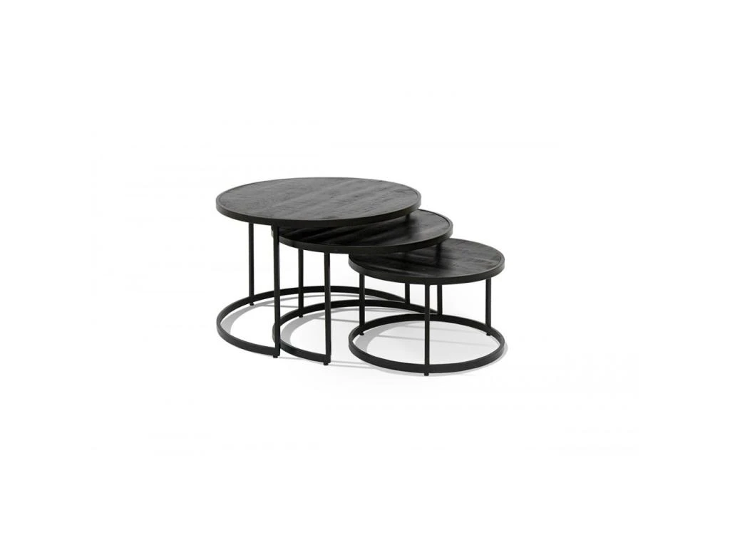 Table Basse Gigogne Ronde Noir Collection LENOX. Meuble Style Industriel