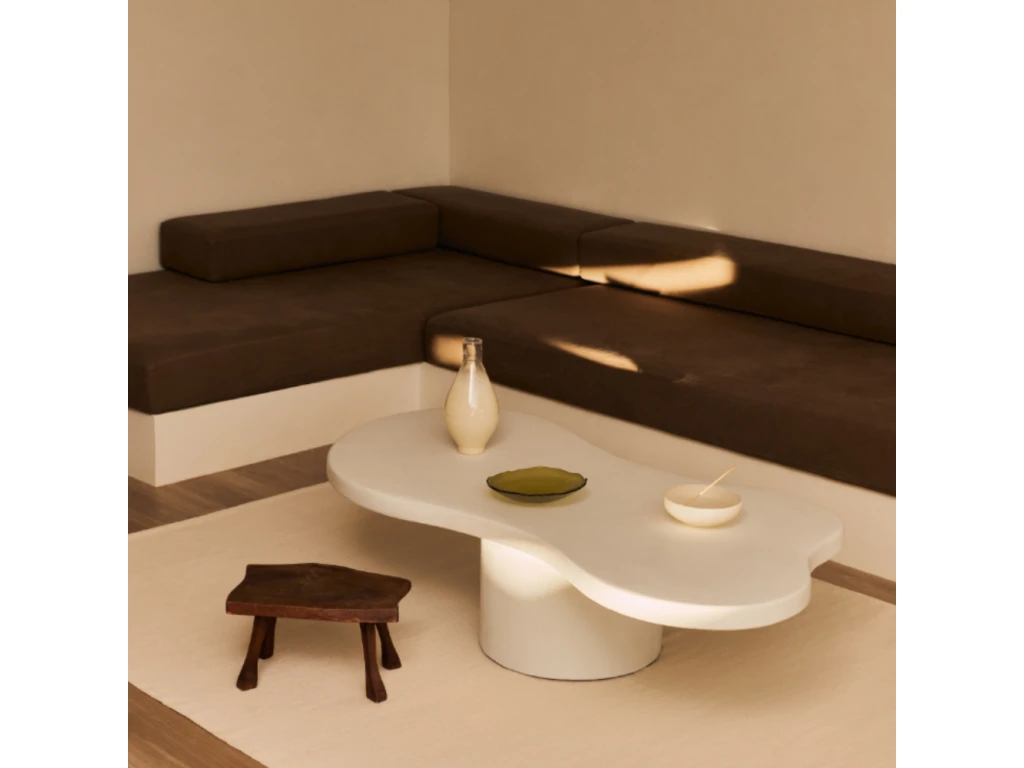 Table Basse Du Microciment En Couleur Blanc 140 Cm – Image 2