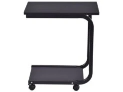 Table D'appoint Avec 4 Roues Roulantes à 360° 2 Tablettes De Rangement 50x30x59cm Noir 20_0001158