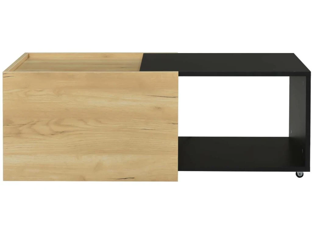 Table Basse Avec LED Et Plateau Extensible - Style Moderne - Naturel & Noir – Image 3