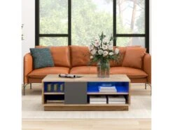 Table Basse Avec LED + 4 Compartiments - Naturel