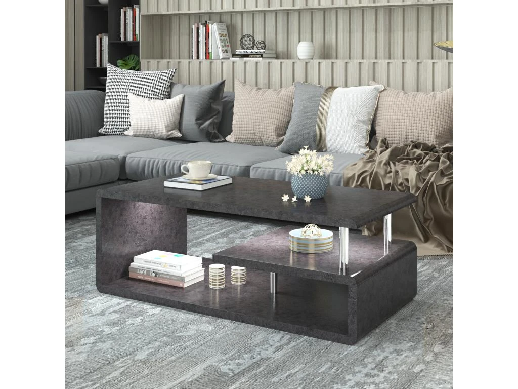 Table Basse Contemporaine - Avec LED - Finition Gris Ciment - Gris – Image 2