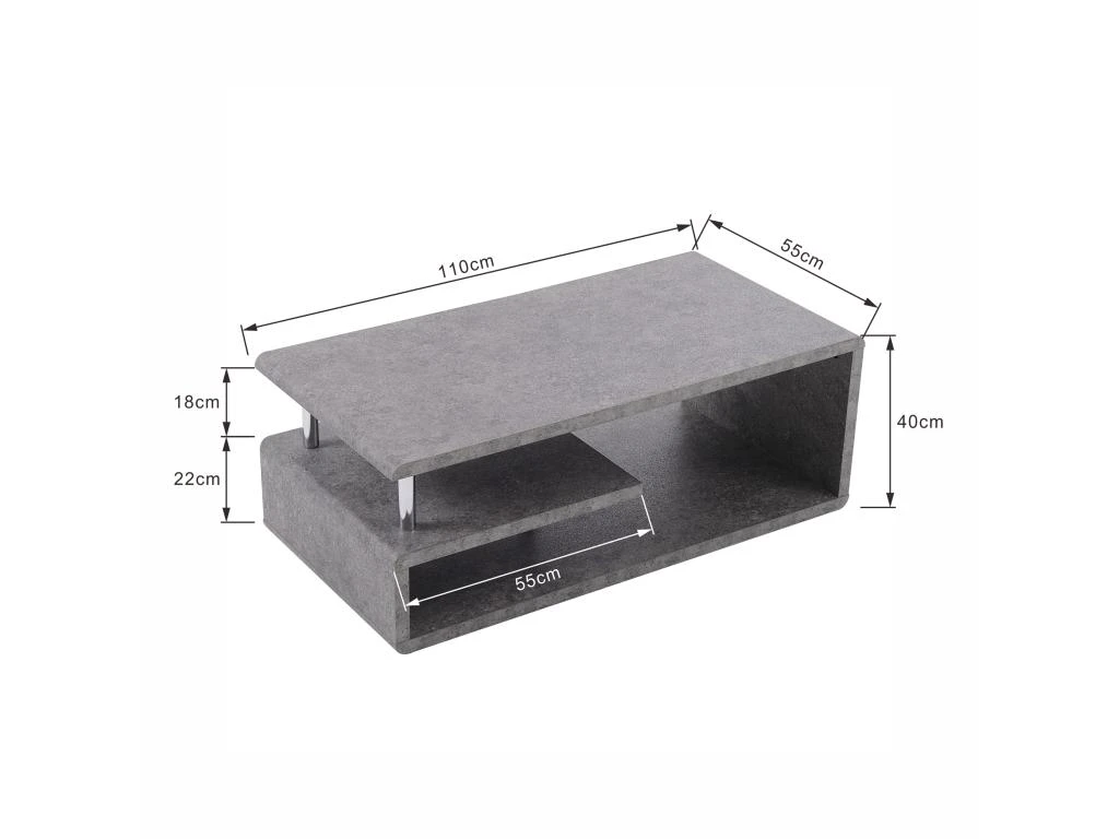 Table Basse Contemporaine - Avec LED - Finition Gris Ciment - Gris – Image 5