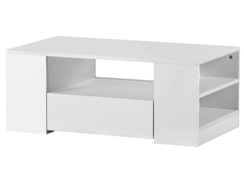 Table Basse Avec LED + étagères + Tiroirs - Aspect Brillant - Blanc – Image 2