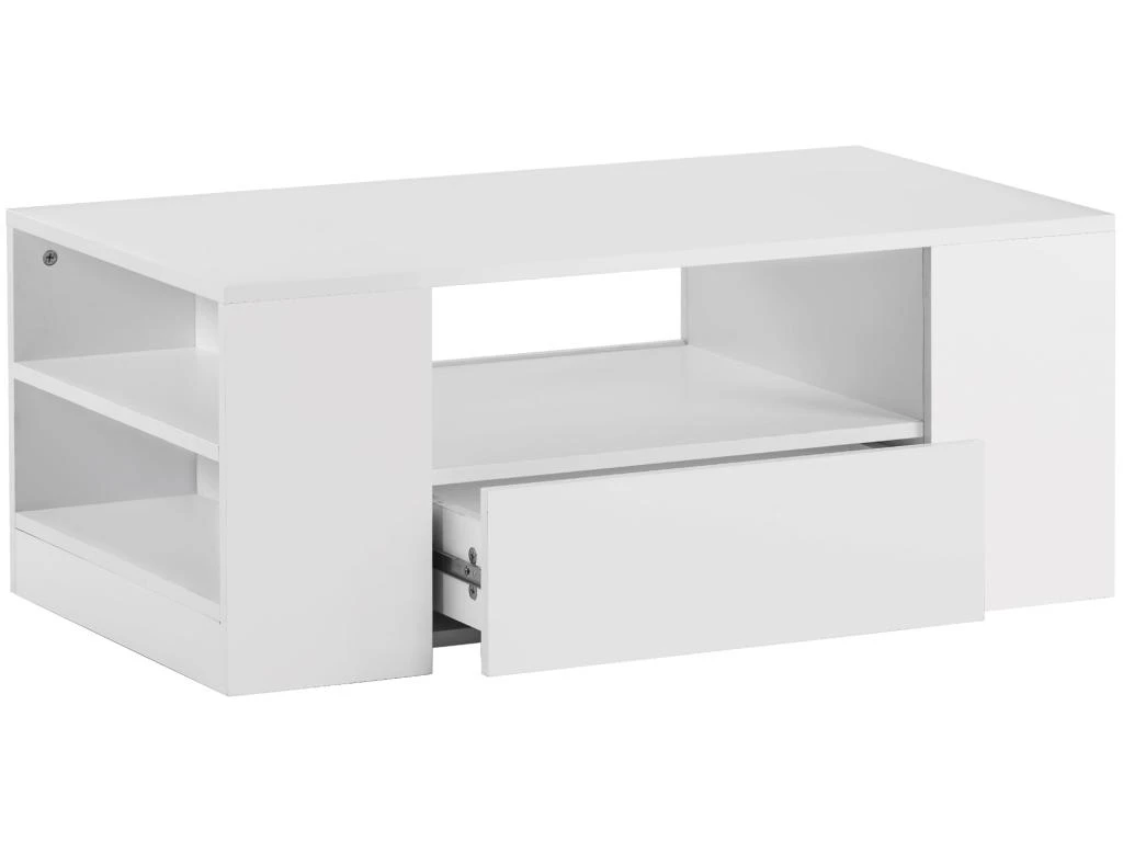 Table Basse Avec LED + étagères + Tiroirs - Aspect Brillant - Blanc – Image 3