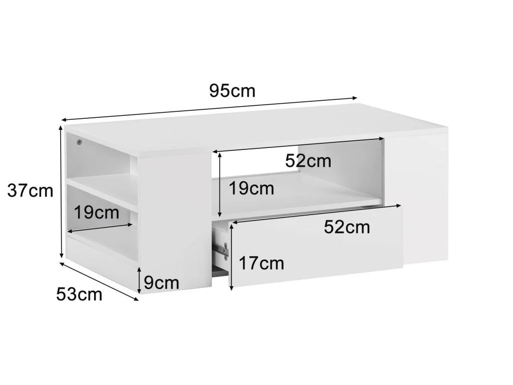 Table Basse Avec LED + étagères + Tiroirs - Aspect Brillant - Blanc – Image 5