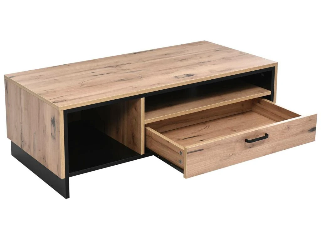 Table Basse Avec LED + 2 Compartiments + 1 Tiroir - Naturel – Image 3