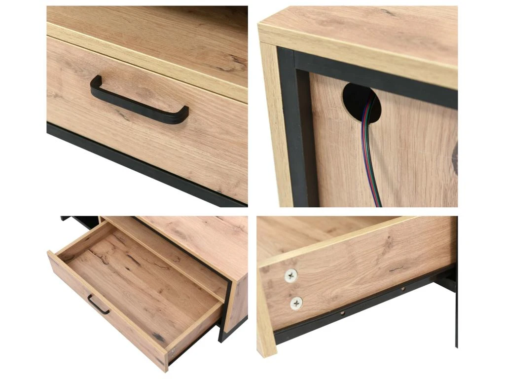 Table Basse Avec LED + 2 Compartiments + 1 Tiroir - Naturel – Image 4