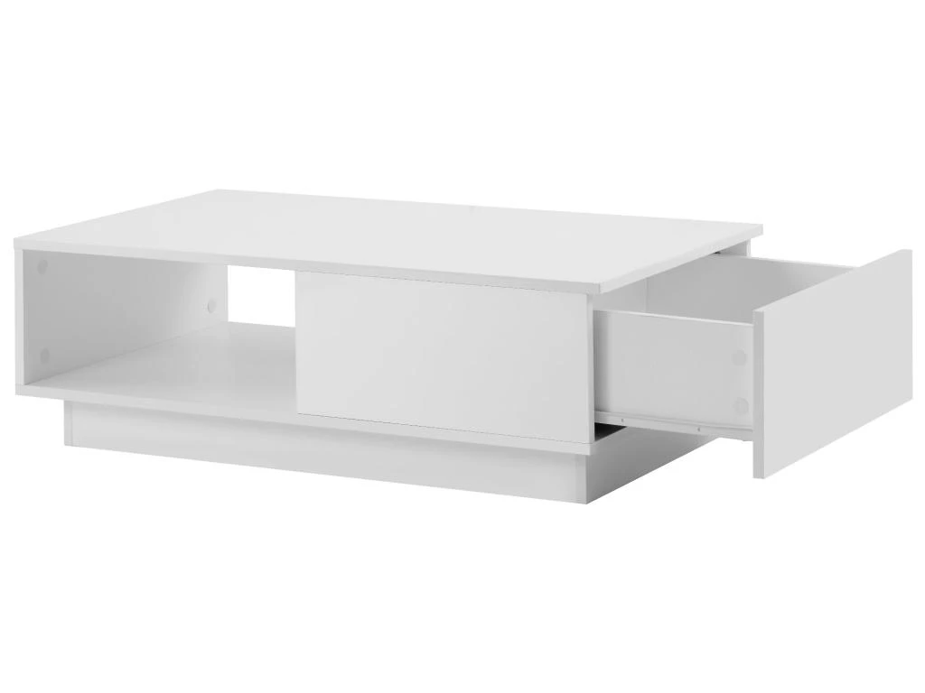 Table Basse Avec LED Et Tiroir Pour Salon - Style Contemporain - Blanc – Image 3