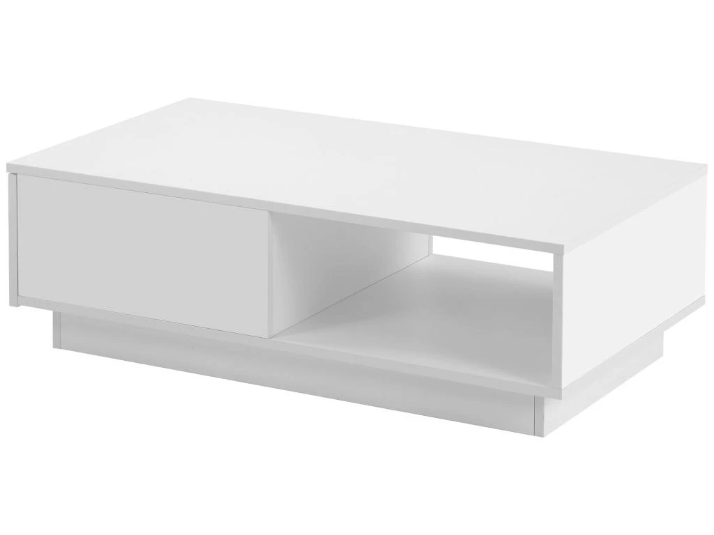 Table Basse Avec LED Et Tiroir Pour Salon - Style Contemporain - Blanc – Image 4