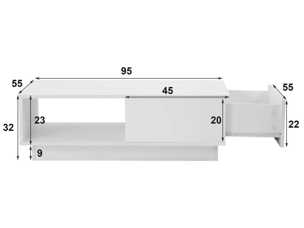 Table Basse Avec LED Et Tiroir Pour Salon - Style Contemporain - Blanc – Image 5