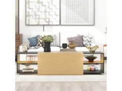 Table Basse Avec LED + Compartiments + Plateau Extensible - Style Moderne - Naturel & Noir