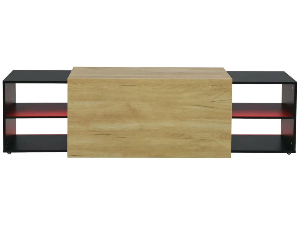 Table Basse Avec LED + Compartiments + Plateau Extensible - Style Moderne - Naturel & Noir – Image 3