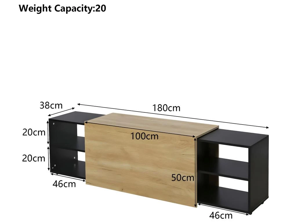 Table Basse Avec LED + Compartiments + Plateau Extensible - Style Moderne - Naturel & Noir – Image 5