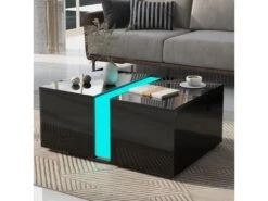 Table Basse Moderne Avec LED - Surface Brillante - Noir