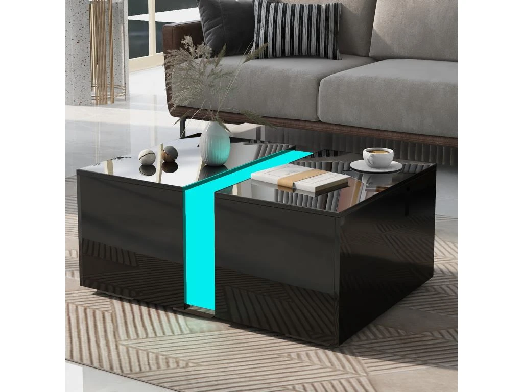 Table Basse Moderne Avec LED - Surface Brillante - Noir