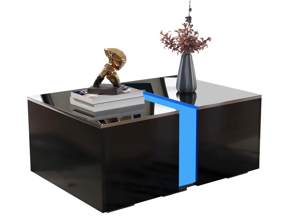 Table Basse Moderne Avec LED - Surface Brillante - Noir – Image 2