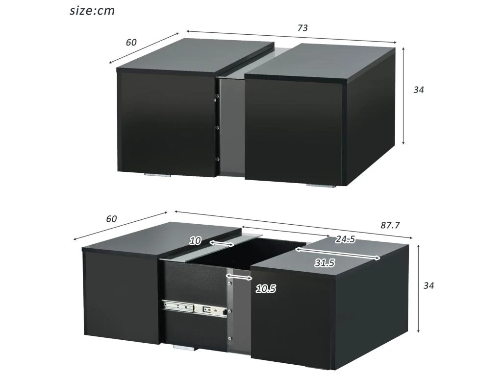 Table Basse Moderne Avec LED - Surface Brillante - Noir – Image 5