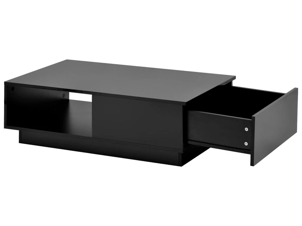 Table Basse Avec LED Et Tiroir Pour Salon - Style Contemporain - Noir – Image 2