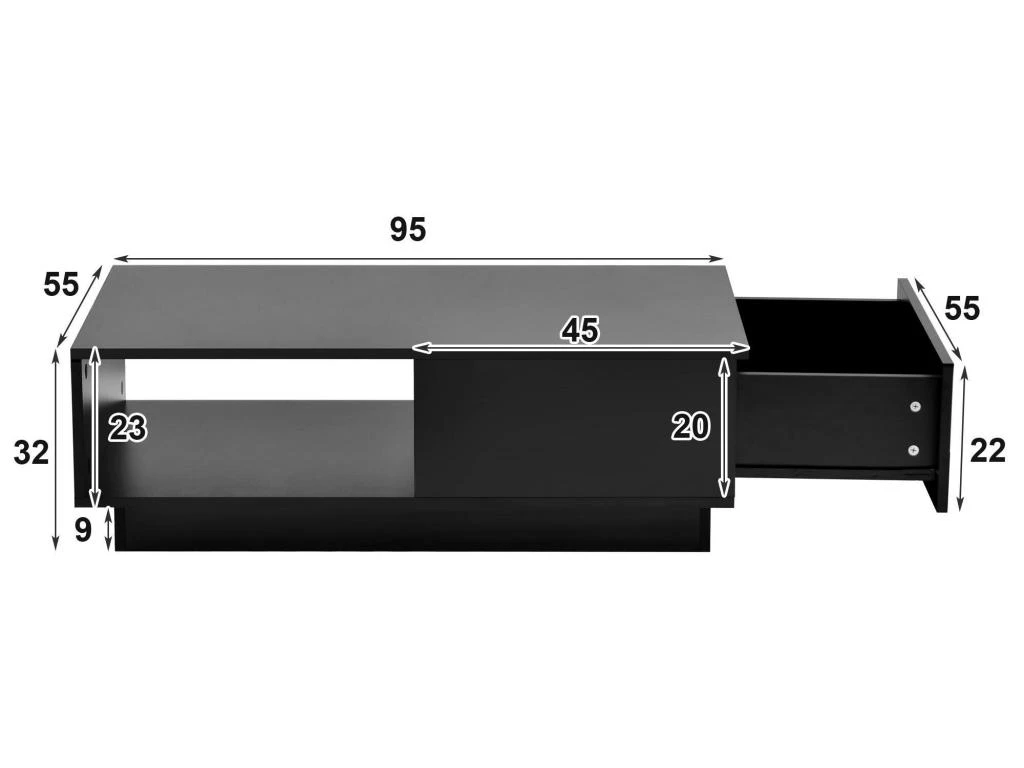 Table Basse Avec LED Et Tiroir Pour Salon - Style Contemporain - Noir – Image 5