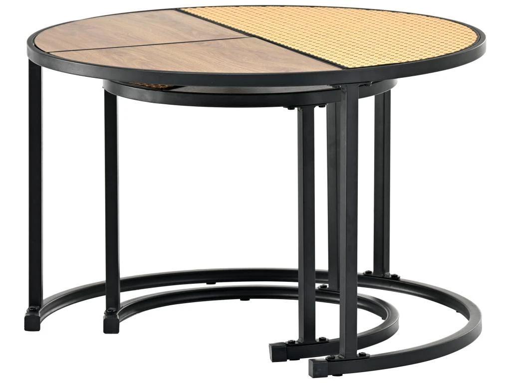 Lot De 2 Tables Gigongnes - En Faux Rotin Empilables - Style Campagnard - Naturel – Image 2