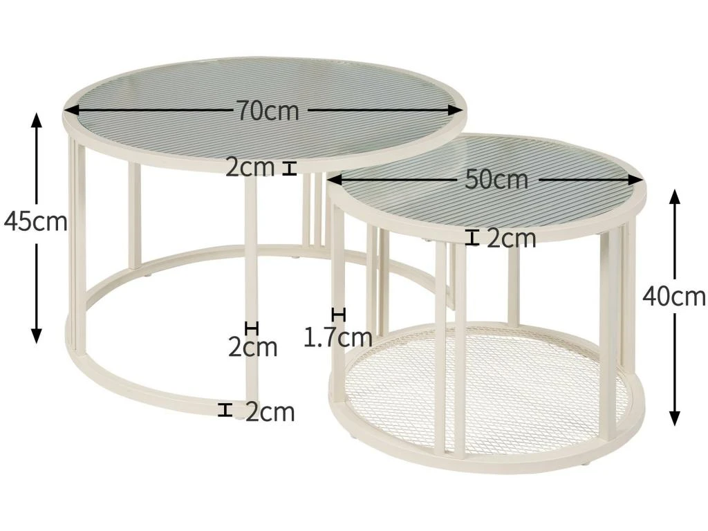 Lot De 2 Tables Gigognes - Plateau En Verre Ondulé à L'eau - Finition Blanc Laiteux -blanc – Image 5