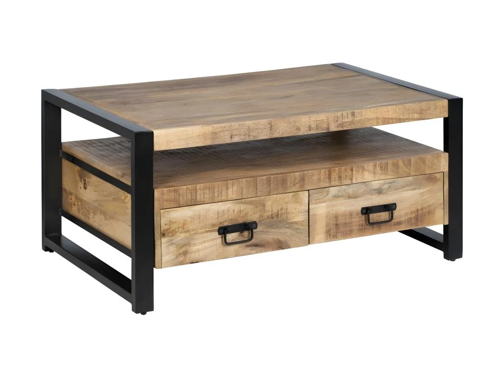 Table Basse 1 Niche 2 Tiroirs Bois Brut/Métal - AMANDIA – Image 2