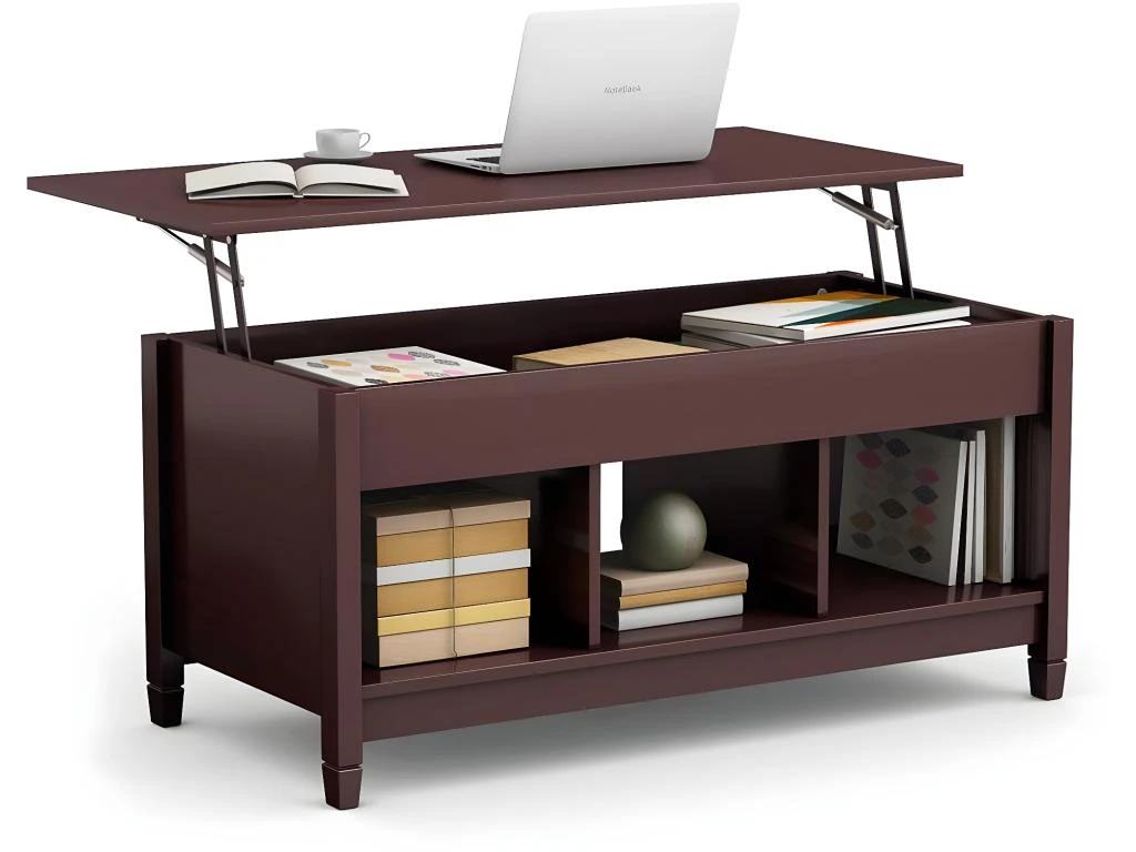 Table Basse Avec Plateau Relevable,3 Compartiments Ouverts