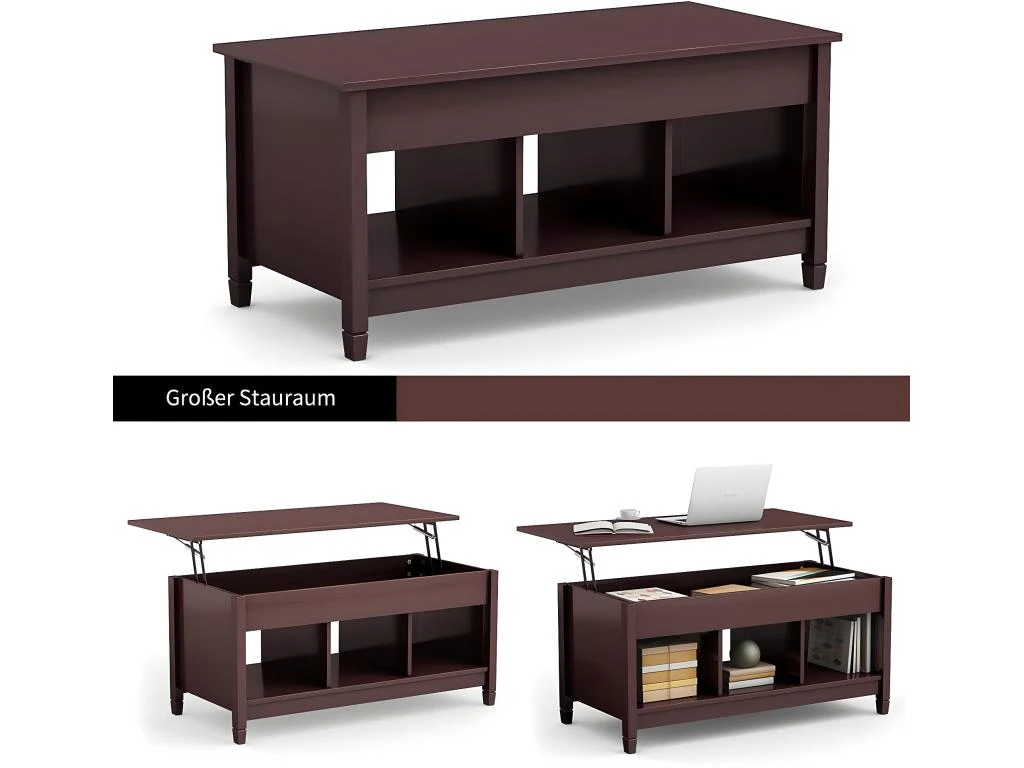 Table Basse Avec Plateau Relevable,3 Compartiments Ouverts – Image 2