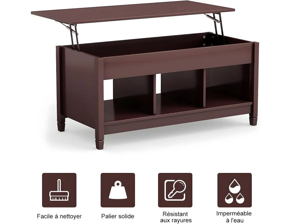 Table Basse Avec Plateau Relevable,3 Compartiments Ouverts – Image 3