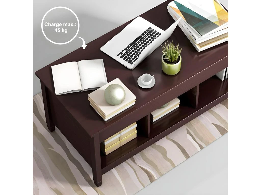 Table Basse Avec Plateau Relevable,3 Compartiments Ouverts – Image 4