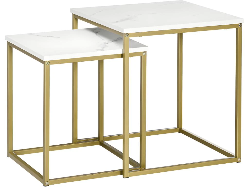 Lot De 2 Tables Gigognes VOLOS Aspect Marbre Et Doré