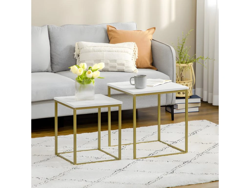 Lot De 2 Tables Gigognes VOLOS Aspect Marbre Et Doré – Image 2